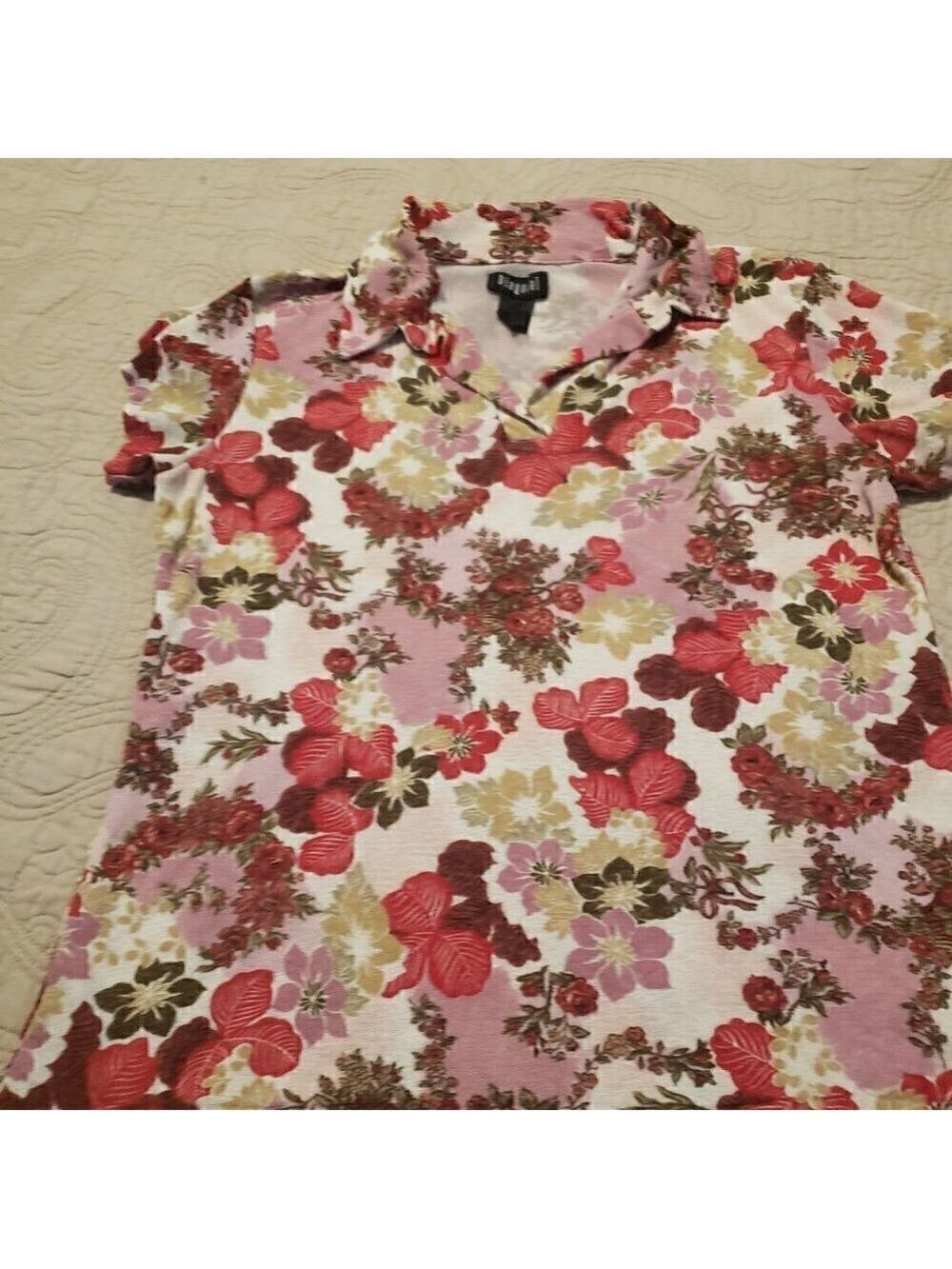 Vintage 90s Diagonal Floral Polyester Knit Top